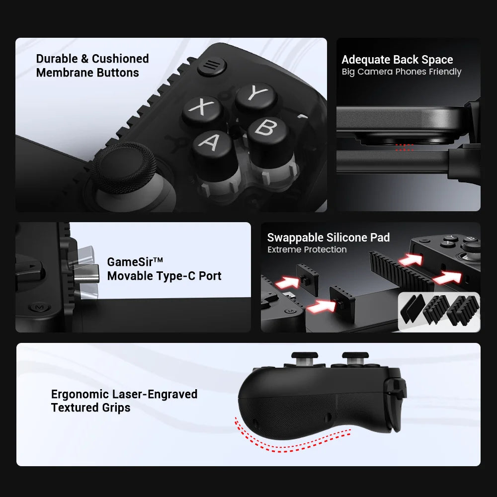 Mando para juegos móvil GameSir X5 Lite Tipo-C para Android e iOS, mando para móvil, puerto tipo C móvil, almohadilla de silicona intercambiable