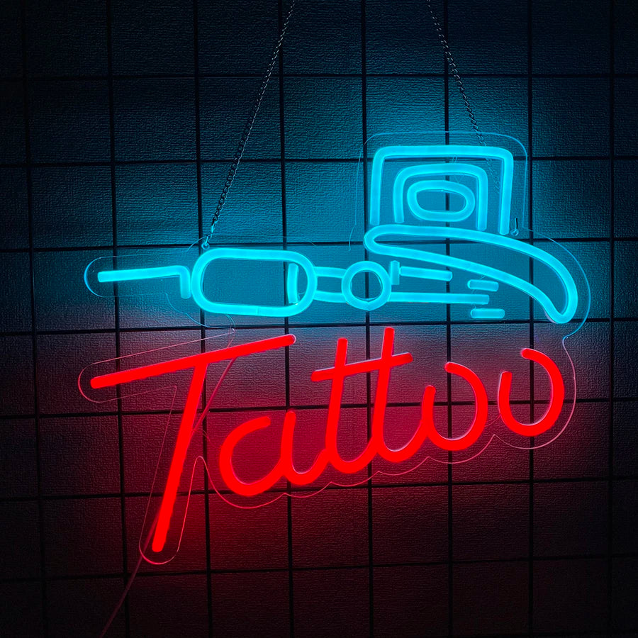 Letrero de neón para tatuajes, letreros de neón LED reutilizables, letrero para tienda de tatuajes, estudio, placa de tienda, regalo para decoración de pared, alimentación por USB