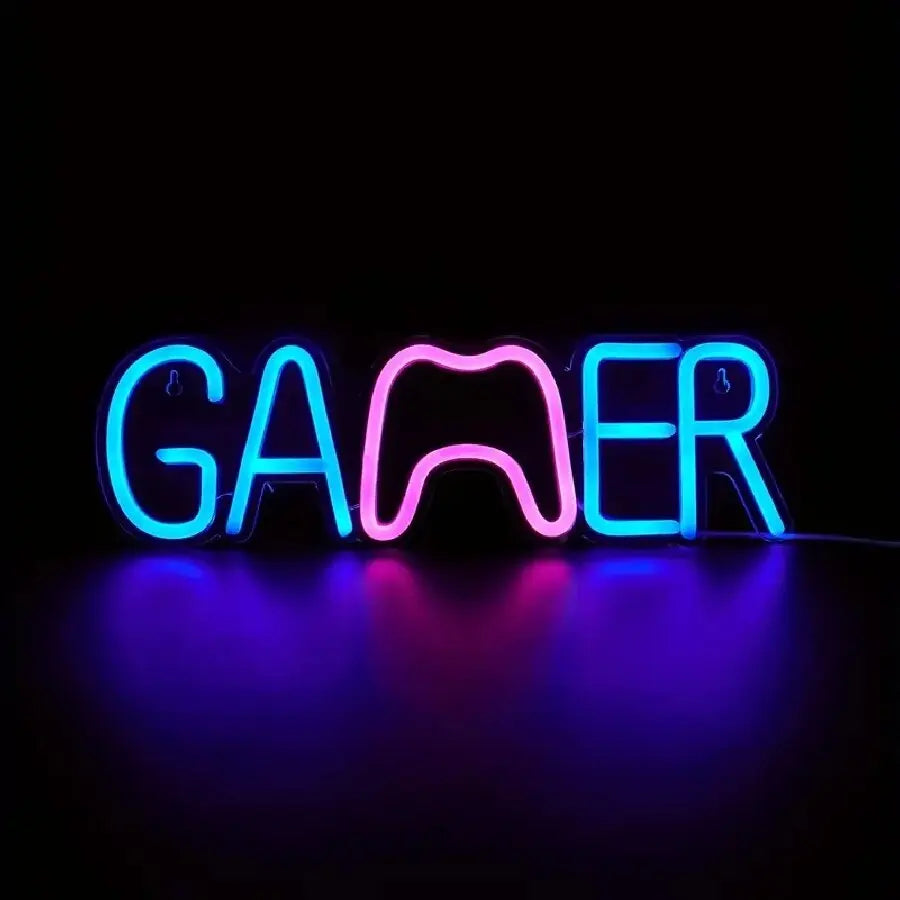 Letrero de neón LED con forma de gamepad para decoración de habitaciones de gamers, letrero de neón para juegos de niños, regalo de gamers con alimentación USB para adolescentes.