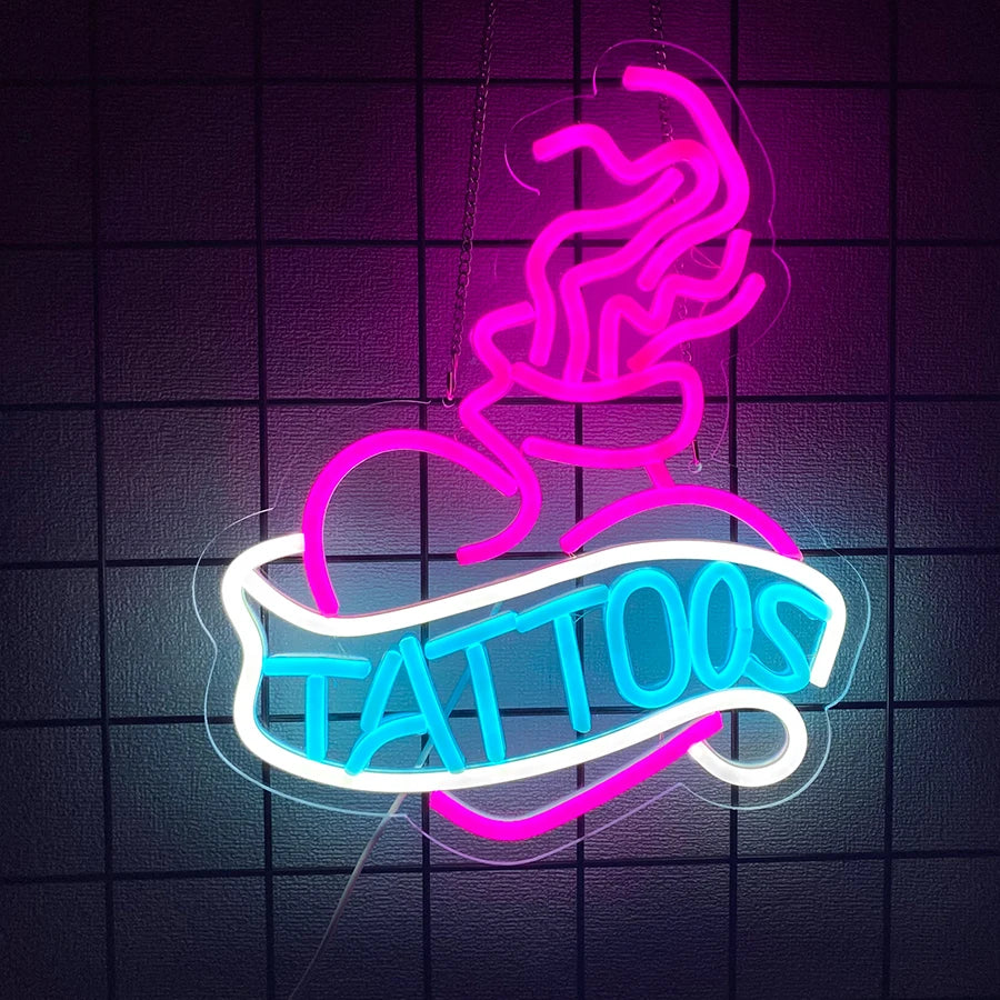 Letrero de neón para tatuajes, letreros de neón LED reutilizables, letrero para tienda de tatuajes, estudio, placa de tienda, regalo para decoración de pared, alimentación por USB
