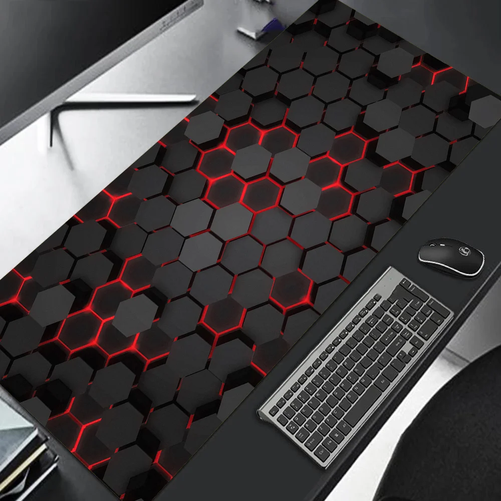 Alfombrilla de ratón para juegos (90 x 40) cm, diseño degradado en rojo y azul con borde cosido de goma antideslizante