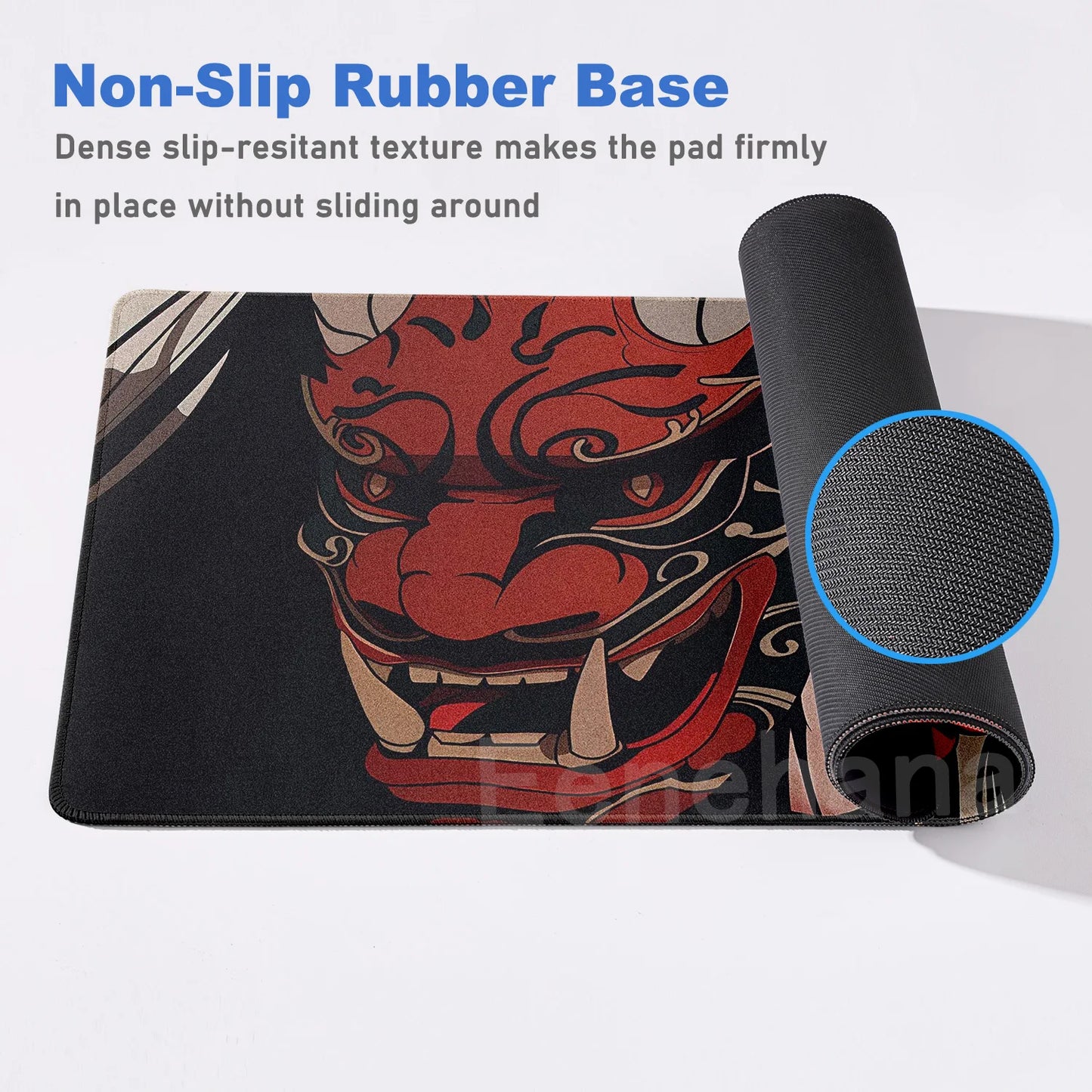 Alfombrilla de ratón japonesa con máscara (90 x 40 cm), base de goma antideslizante para juegos, ideal para teclados mecánicos de escritorio y deportes electrónicos.