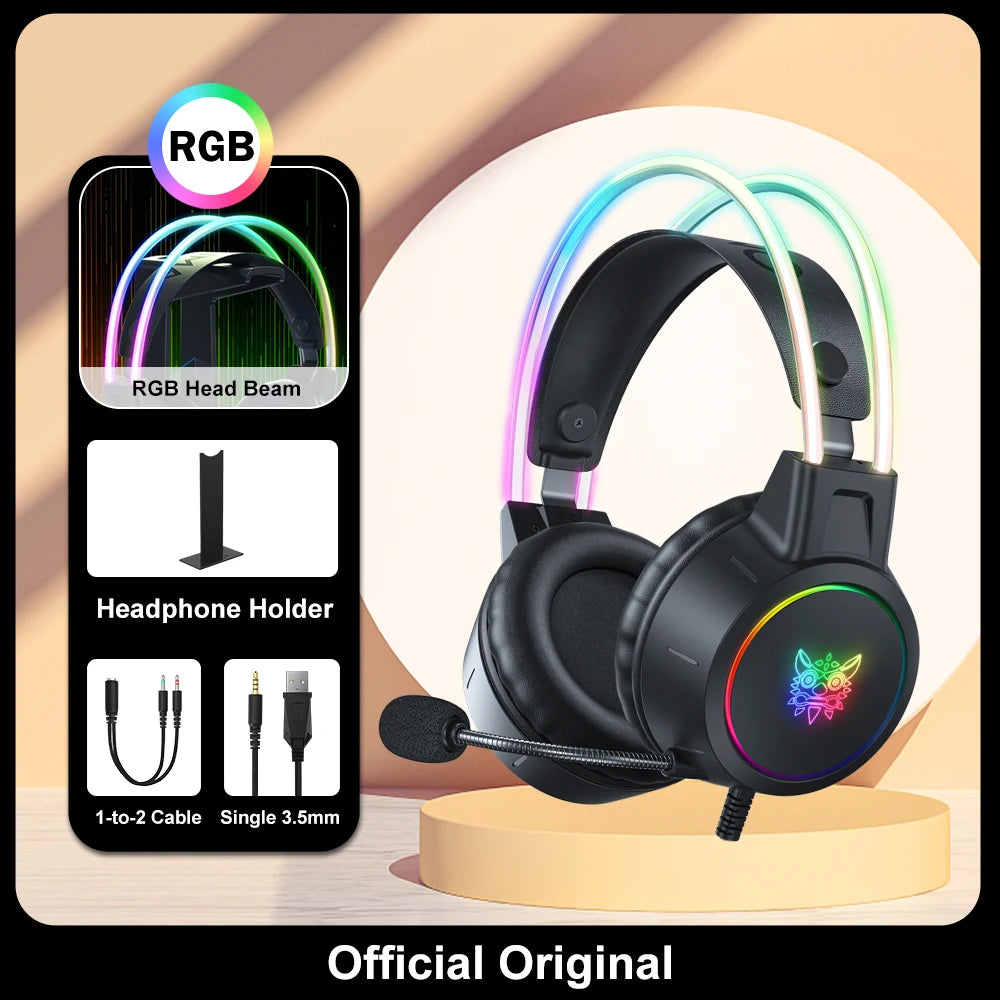 Auriculares para juegos ONIKUMA RGB con micrófono flexible HD de 3,5 mm para PC, Xbox, PS4, PS5 y Switch.