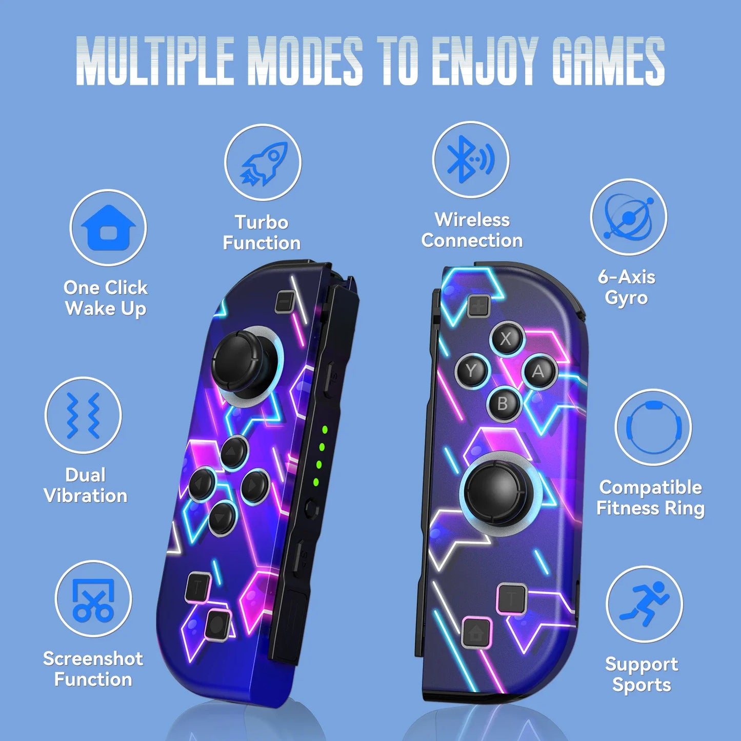 Mando inalámbrico con vibración dual Turbo para Nintendo Switch/OLED/Lite - LED RGB (I/D) Joy-Con