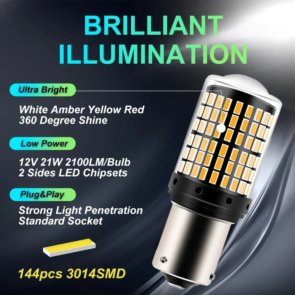 2 bombillas LED (1156) (BA15S) (P21W) (BAU15S) (PY21W) (7440W) (21W) (P21/5W) (1157) (BAY15D) (7443 3157) (144 SMD) Lámpara CanBus, luz de señal de giro de marcha atrás.