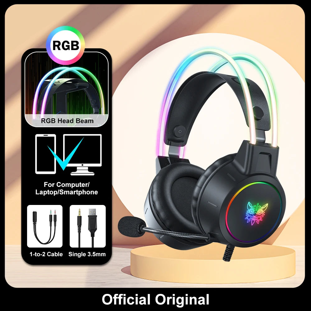 Auriculares para juegos ONIKUMA RGB con micrófono flexible HD de 3,5 mm para PC, Xbox, PS4, PS5 y Switch.