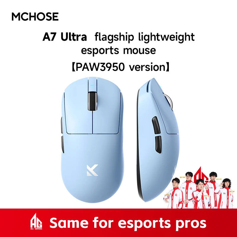 Ratón inalámbrico MCHOSE A7 Pro Ultra para juegos de tres modos y deportes electrónicos PAW3950, ligero, 42 000 ppp, 8 K, bajo retardo, ergonomía, 500 mAh