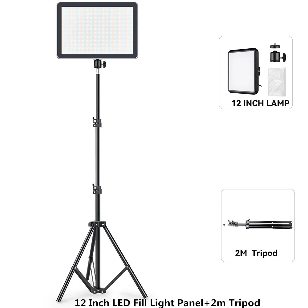 Panel de luz LED para fotografía y video de 8/12 pulgadas, kit de lámpara para estudio fotográfico, transmisión en vivo, grabación y YouTube con trípode.