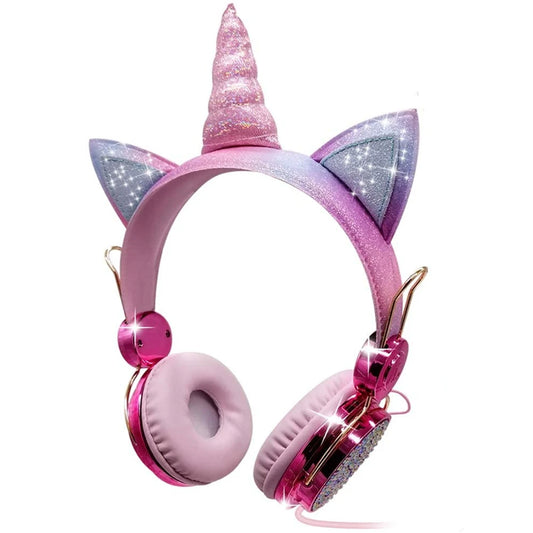 Auriculares de unicornio rosa para niñas, niños y adolescentes, con cable y micrófono, ideal para la escuela, cumpleaños, Navidad, regalo de unicornio.
