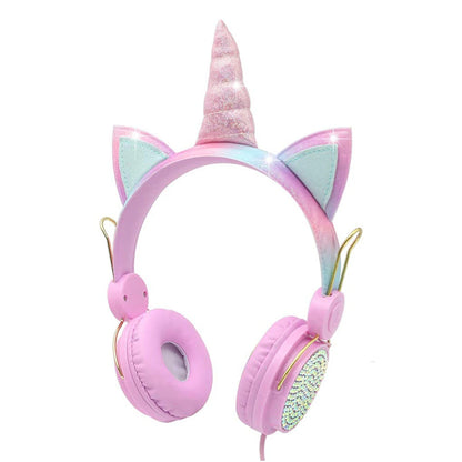 Auriculares de unicornio rosa para niñas, niños y adolescentes, con cable y micrófono, ideal para la escuela, cumpleaños, Navidad, regalo de unicornio.