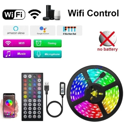 Tira de luz LED RGB 5050 USB de 5 V con Bluetooth y control remoto, cinta de 1-30 M con retroiluminación.