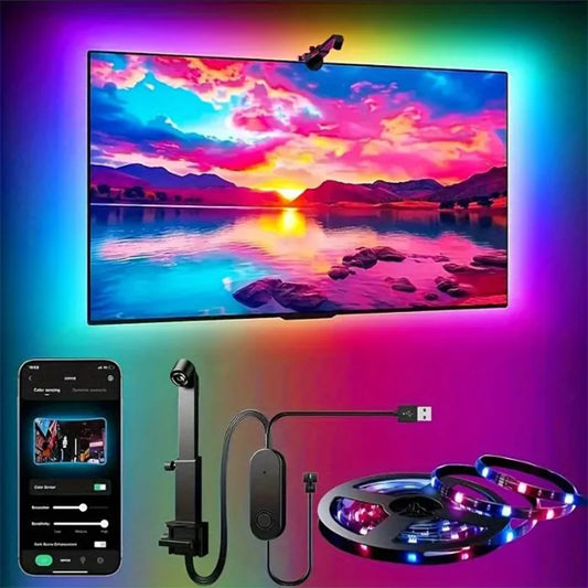 Tira de retroiluminación LED RGBIC para TV y control mediante aplicación, sincronización de música, luces inteligentes para salas de juegos de 55 a 75 pulgadas, iluminación ambiental