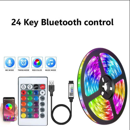 Tira de luces LED Bluetooth SMD 5050 RGB con control remoto por aplicación, cinta de diodos flexible, retroiluminación para TV, sala de juegos y decoración del hogar.