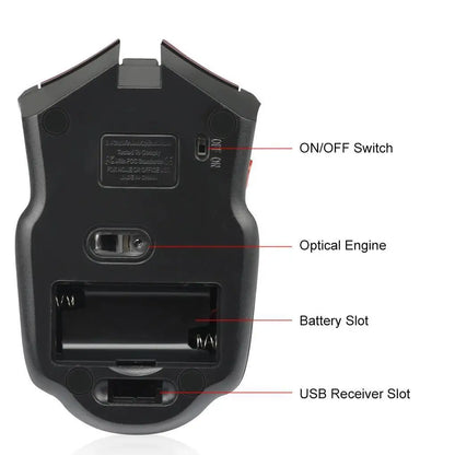 Ratón inalámbrico de 2,4 GHz y 1600 DPI, ratón óptico para juegos, 6 botones, receptor USB, accesorios para PC y portátiles.