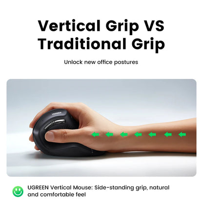 Ratón vertical UGREEN inalámbrico Bluetooth 5.0 2.4G ergonómico 4000DPI 6 botones de silencio para MacBook, tabletas, portátiles, ordenadores y PC.