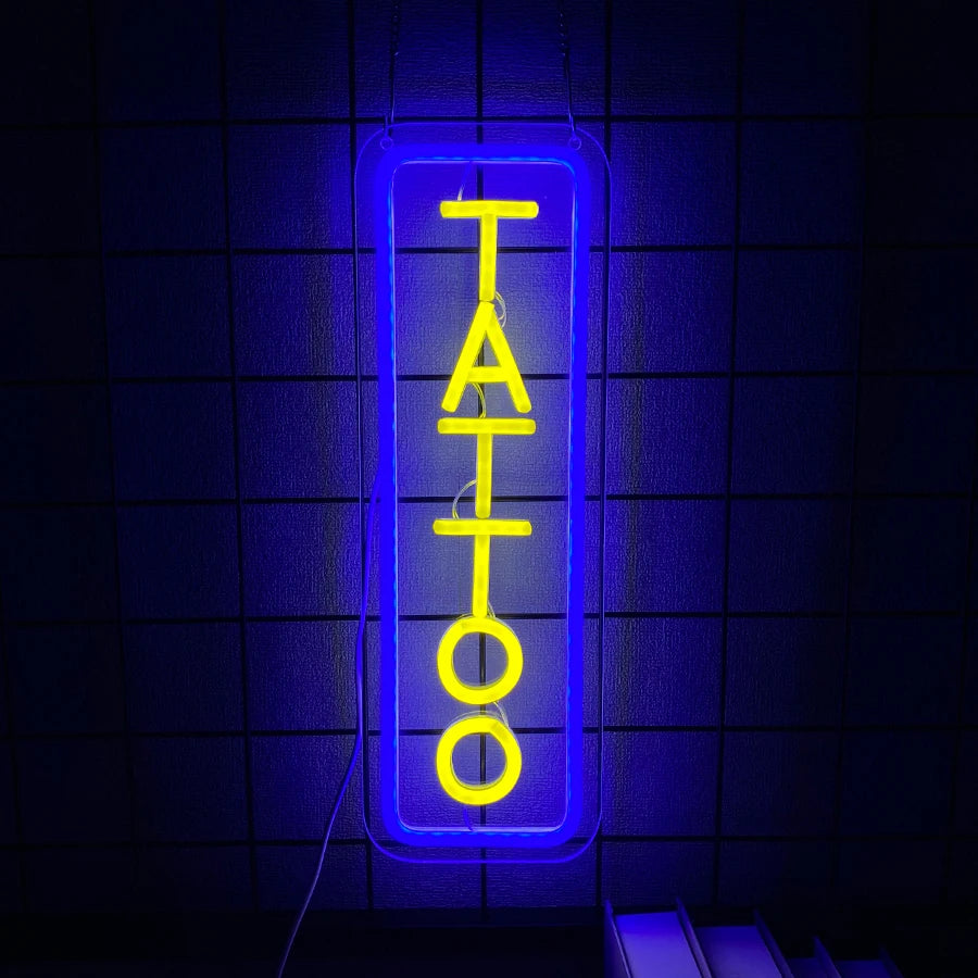 Letrero de neón para tatuajes, letreros de neón LED reutilizables, letrero para tienda de tatuajes, estudio, placa de tienda, regalo para decoración de pared, alimentación por USB