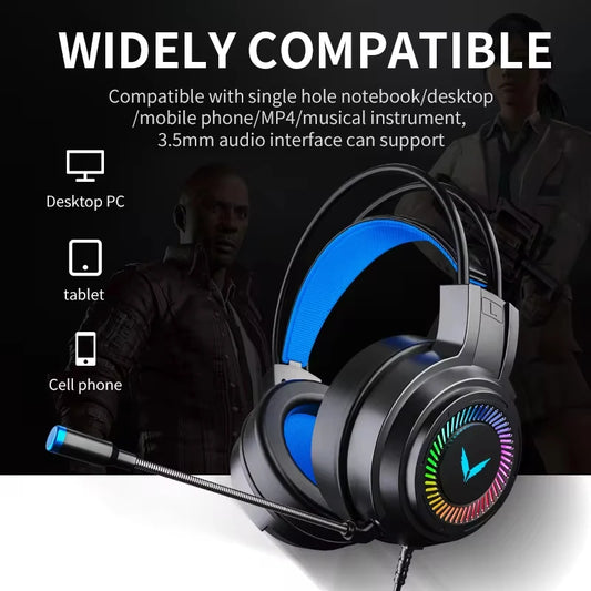 Auriculares para juegos G60, estéreo 7.1, con graves envolventes virtuales y micrófono, luz LED, plegables, para PC y gamers, G58