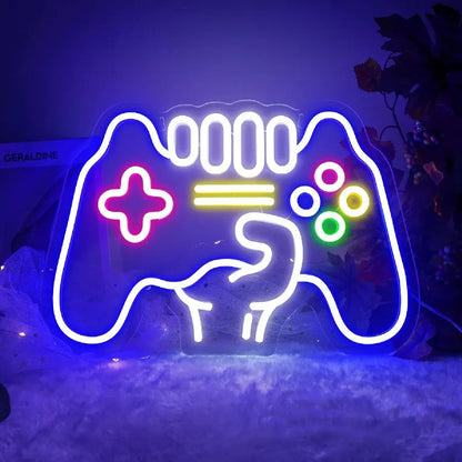 Letrero de neón LED con forma de gamepad para decoración de habitaciones de gamers, letrero de neón para juegos de niños, regalo de gamers con alimentación USB para adolescentes.