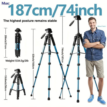 Trípode profesional UEGOGO de altura ajustable con cabezal panorámico de 360° soporta cámaras SLR y teléfonos.