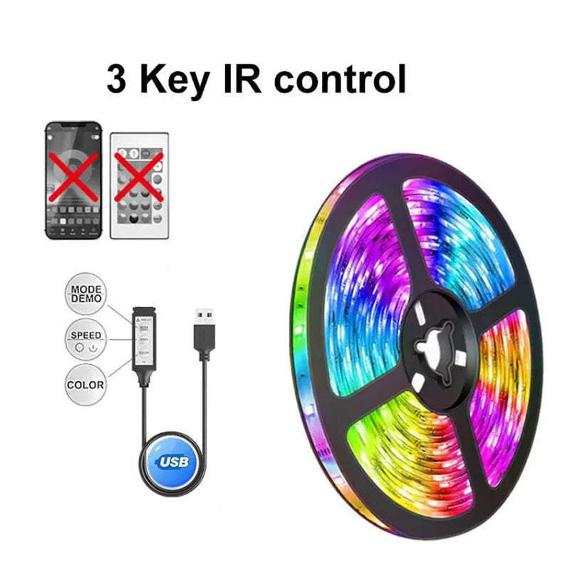 Tira de luces LED Bluetooth SMD 5050 RGB con control remoto por aplicación, cinta de diodos flexible, retroiluminación para TV, sala de juegos y decoración del hogar.