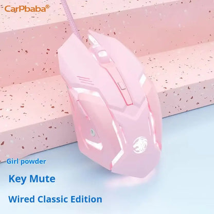 Ratón para juegos con cable Carpbaba G3, silencioso, rosa, mecánico, para deportes electrónicos, para chica, bonito diseño, portátil, para oficina, hogar, MacBook, portátil, PC, gamer
