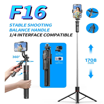 Trípode para selfies MEUYAG con monopié de (1708)mm y control remoto Bluetooth con rotación de 360° e interfaz 1/4 para movil.