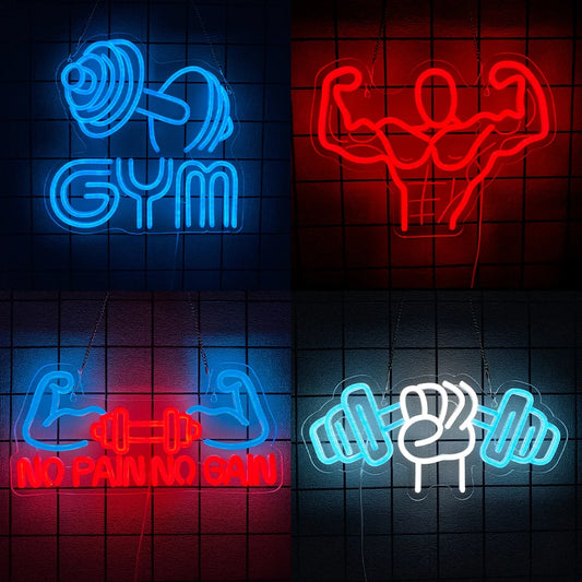 Letrero de neón de fitness para decoración de pared, luz LED de neón para gimnasio, cumpleaños, dormitorio, gimnasio, tienda, cueva de hombre, alimentación USB