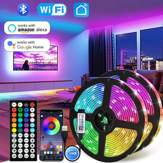 Tira de luz LED RGB 5050 USB de 5 V con Bluetooth y control remoto, cinta de 1-30 M con retroiluminación.