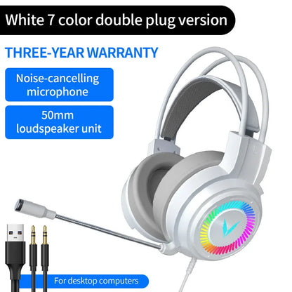 Auriculares para juegos G60, estéreo 7.1, con graves envolventes virtuales y micrófono, luz LED, plegables, para PC y gamers, G58