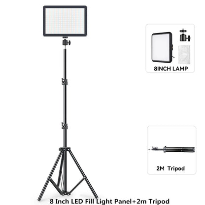 Panel de luz LED para fotografía y video de 8/12 pulgadas, kit de lámpara para estudio fotográfico, transmisión en vivo, grabación y YouTube con trípode.