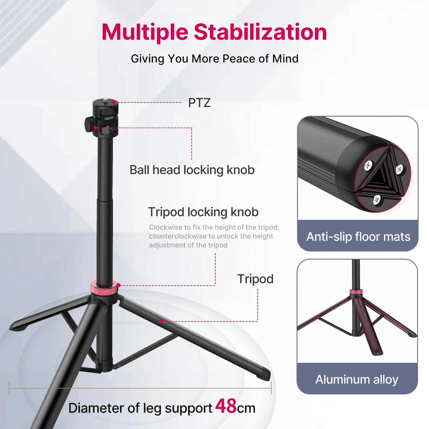Trípode universal portátil Ulanzi MT-79 de (2)m y soporte de lámpara de aleación de aluminio con luz de relleno LT028 para cámara de acción.