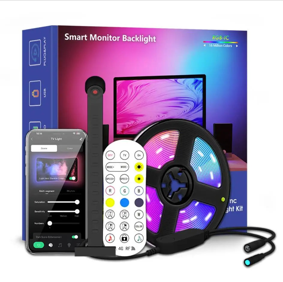 Tira de retroiluminación LED RGBIC para TV y control mediante aplicación, sincronización de música, luces inteligentes para salas de juegos de 55 a 75 pulgadas, iluminación ambiental
