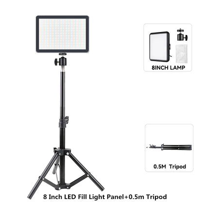 Panel de luz LED para fotografía y video de 8/12 pulgadas, kit de lámpara para estudio fotográfico, transmisión en vivo, grabación y YouTube con trípode.