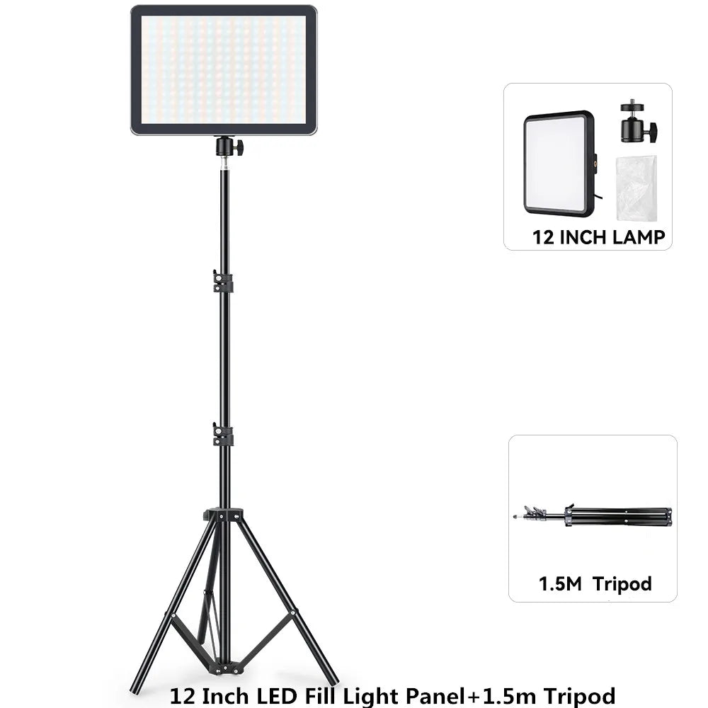 Panel de luz LED para fotografía y video de 8/12 pulgadas, kit de lámpara para estudio fotográfico, transmisión en vivo, grabación y YouTube con trípode.