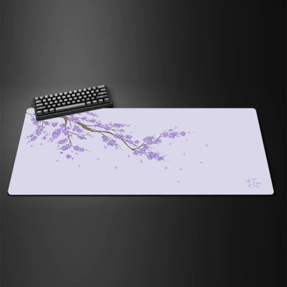 Alfombrilla de ratón Sakura negra, alfombrilla de escritorio morada Kawaii, alfombra de oficina grande, accesorios de flor de cerezo, alfombrillas de ratón para ordenador de juegos.