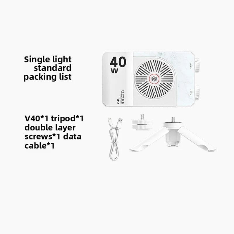 Luz de vídeo LED portátil de 40W, mini luz de relleno portátil pequeña con batería recargable incorporada, que puede cargar teléfonos móviles PD