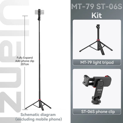 Trípode universal portátil Ulanzi MT-79 de (2)m y soporte de lámpara de aleación de aluminio con luz de relleno LT028 para cámara de acción.