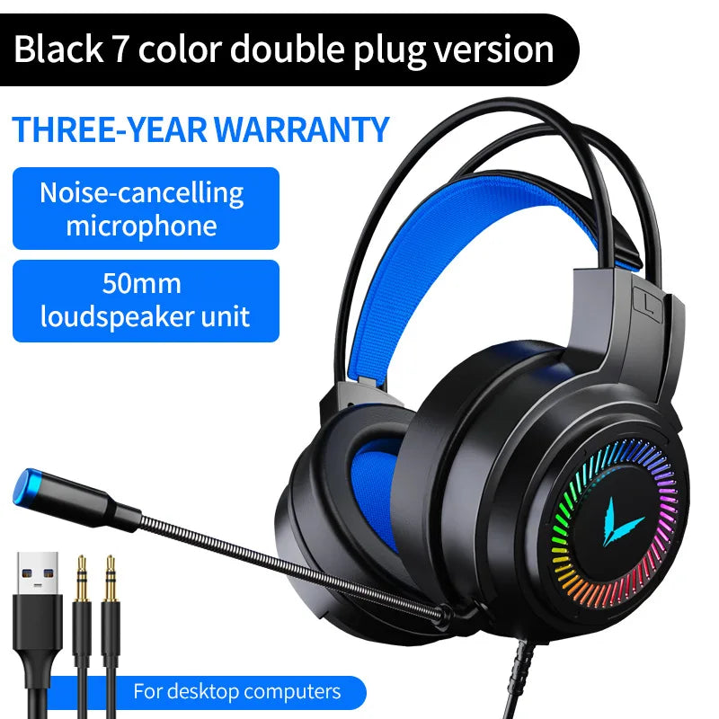 Auriculares para juegos G60, estéreo 7.1, con graves envolventes virtuales y micrófono, luz LED, plegables, para PC y gamers, G58