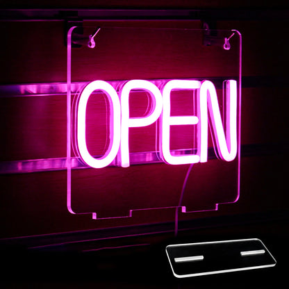 Letrero de neón abierto con luces LED para decoración de habitaciones, para negocios, tiendas, clubes, salones, letrero publicitario brillante con alimentación USB, logotipo artístico.