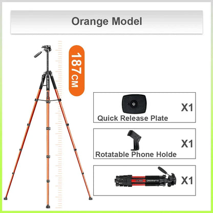 Trípode profesional UEGOGO de altura ajustable con cabezal panorámico de 360° soporta cámaras SLR y teléfonos.