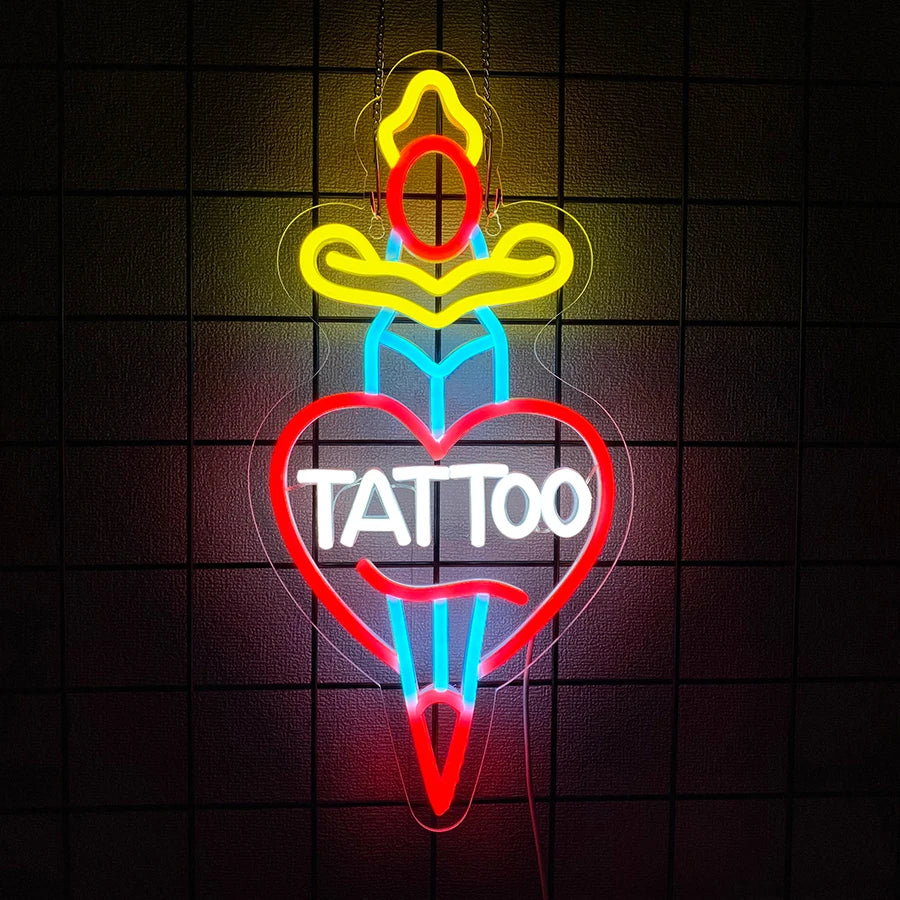 Letrero de neón para tatuajes, letreros de neón LED reutilizables, letrero para tienda de tatuajes, estudio, placa de tienda, regalo para decoración de pared, alimentación por USB