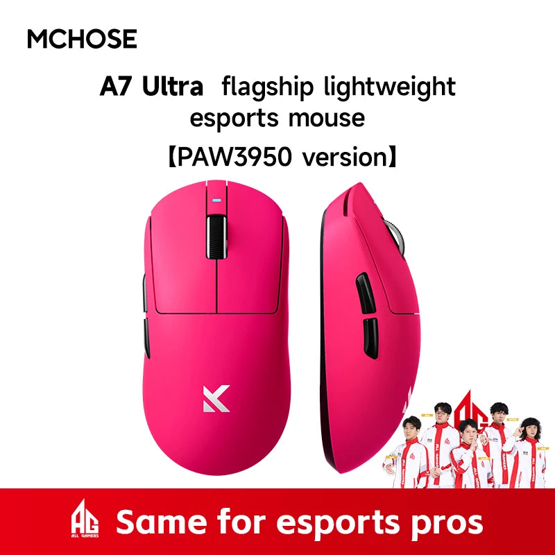 Ratón inalámbrico MCHOSE A7 Pro Ultra para juegos de tres modos y deportes electrónicos PAW3950, ligero, 42 000 ppp, 8 K, bajo retardo, ergonomía, 500 mAh