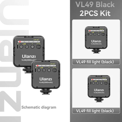 Mini luz de relleno LED Ulanzi VL49 de 6 W y 2000 mAh, 5500 K, con zoom, para fotografía, video, selfis y teléfonos.