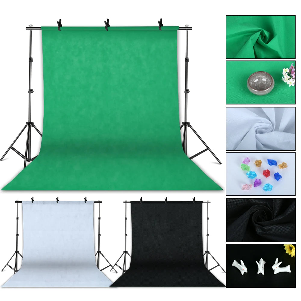 Kit de iluminación para estudio fotográfico con softbox, marco de fondo de 2,6 x 3 m, 3 fondos, trípode, tablero reflector y 4 paraguas.