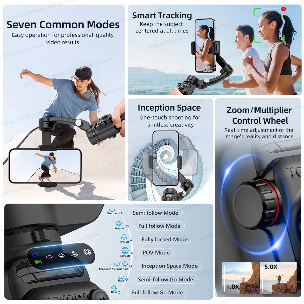 Soporte para teléfono con cardán de 3 ejes, antivibración, para grabar videos y selfies, con estabilizador para teléfonos inteligentes Xiaomi, iPhone y otros dispositivos.