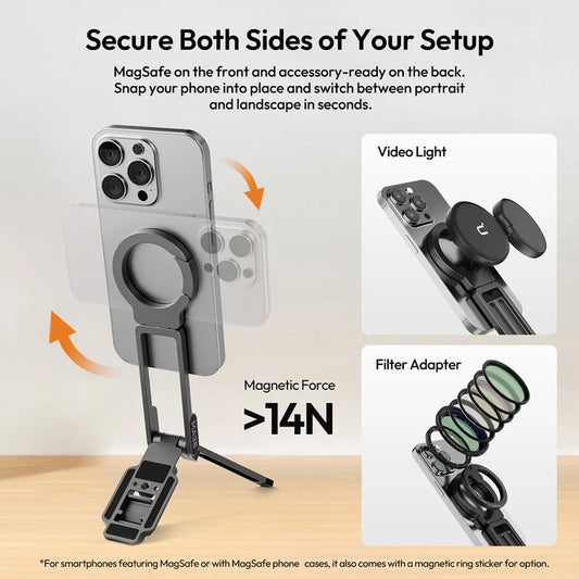 Ulanzi MA38 Soporte para teléfono móvil trípode magnético doble para Samsung, Xiaomi, Huawei y iPhone Vivo