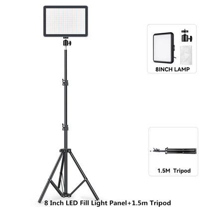 Panel de luz LED para fotografía y video de 8/12 pulgadas, kit de lámpara para estudio fotográfico, transmisión en vivo, grabación y YouTube con trípode.