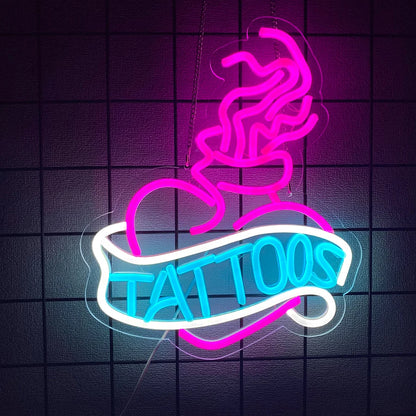 Letrero de neón para tatuajes, letreros de neón LED reutilizables, letrero para tienda de tatuajes, estudio, placa de tienda, regalo para decoración de pared, alimentación por USB