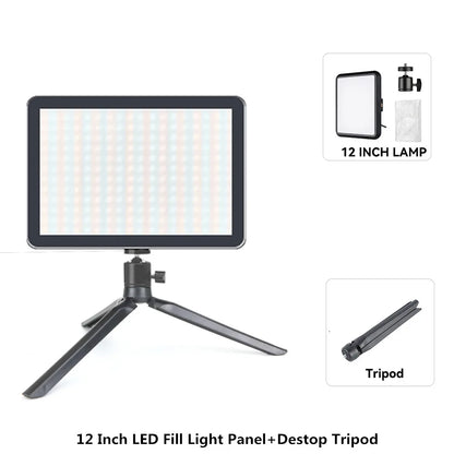 Panel de luz LED para fotografía y video de 8/12 pulgadas, kit de lámpara para estudio fotográfico, transmisión en vivo, grabación y YouTube con trípode.