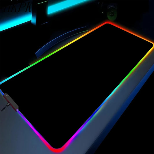 Alfombrilla de ratón RGB antideslizante para juegos (negro puro) para PC, oficina, juegos, alfombrilla de goma LED